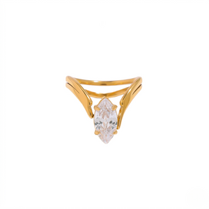 Gold marquise-cut ring with sleek decorative band from J.Collins Jewelry