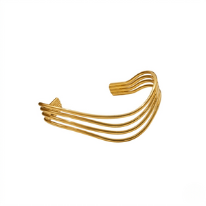 Layered hollow gold bangle with curved design, stylish and contemporary accessory by J.Collins Jewelry
