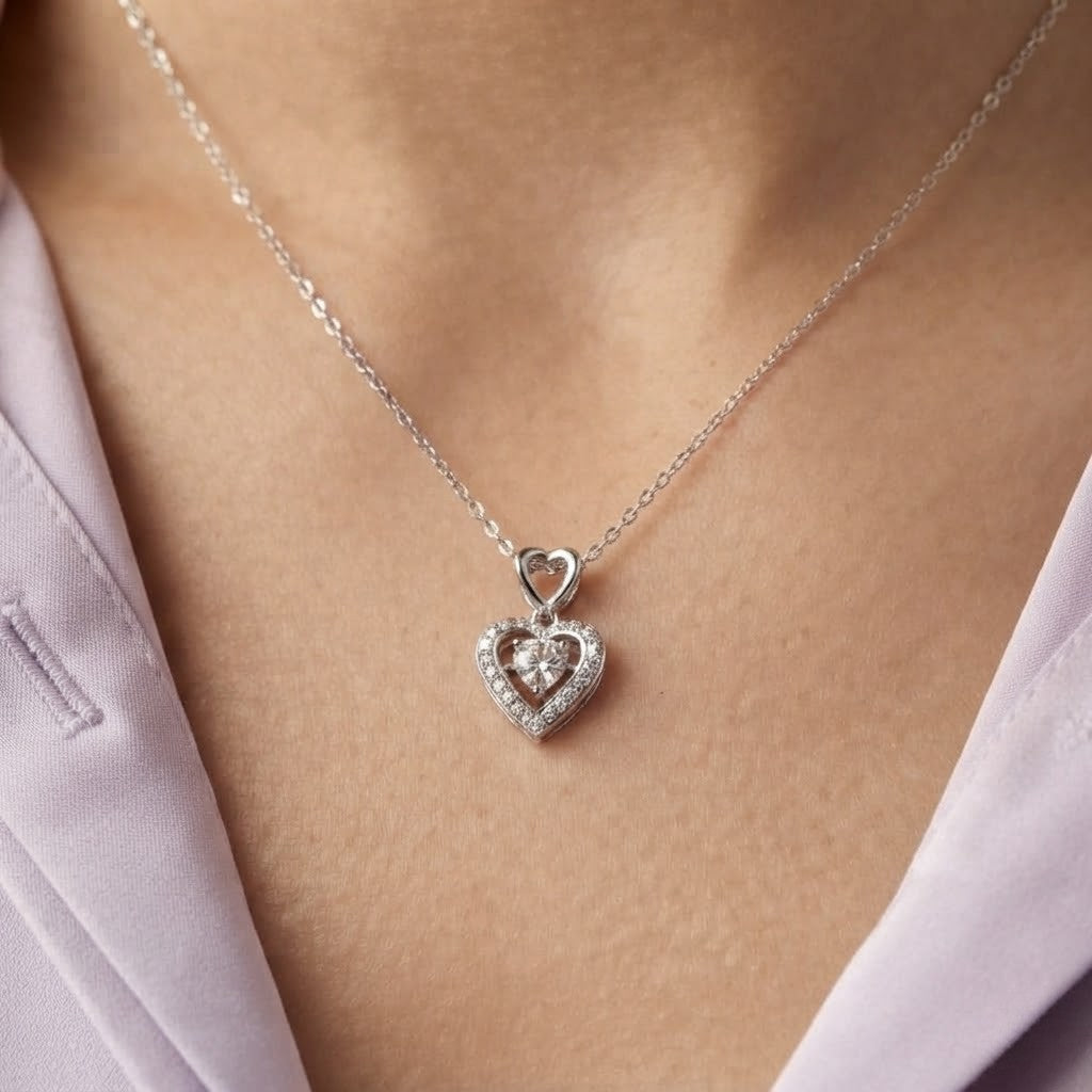 0.5ct Solitaire Double Heart Diamond Moissanite Pendant