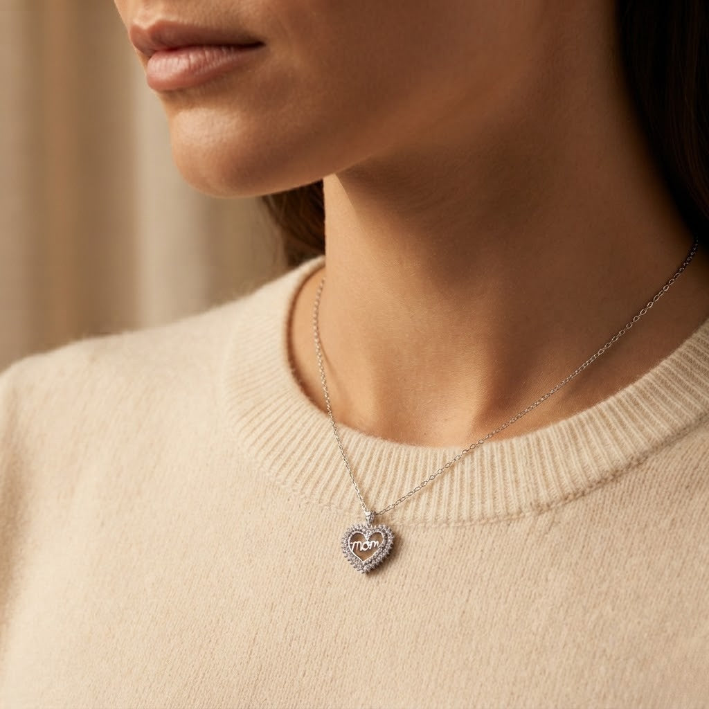 S925 Silver VVS Moissanite Heart Mom Diamond Pendant