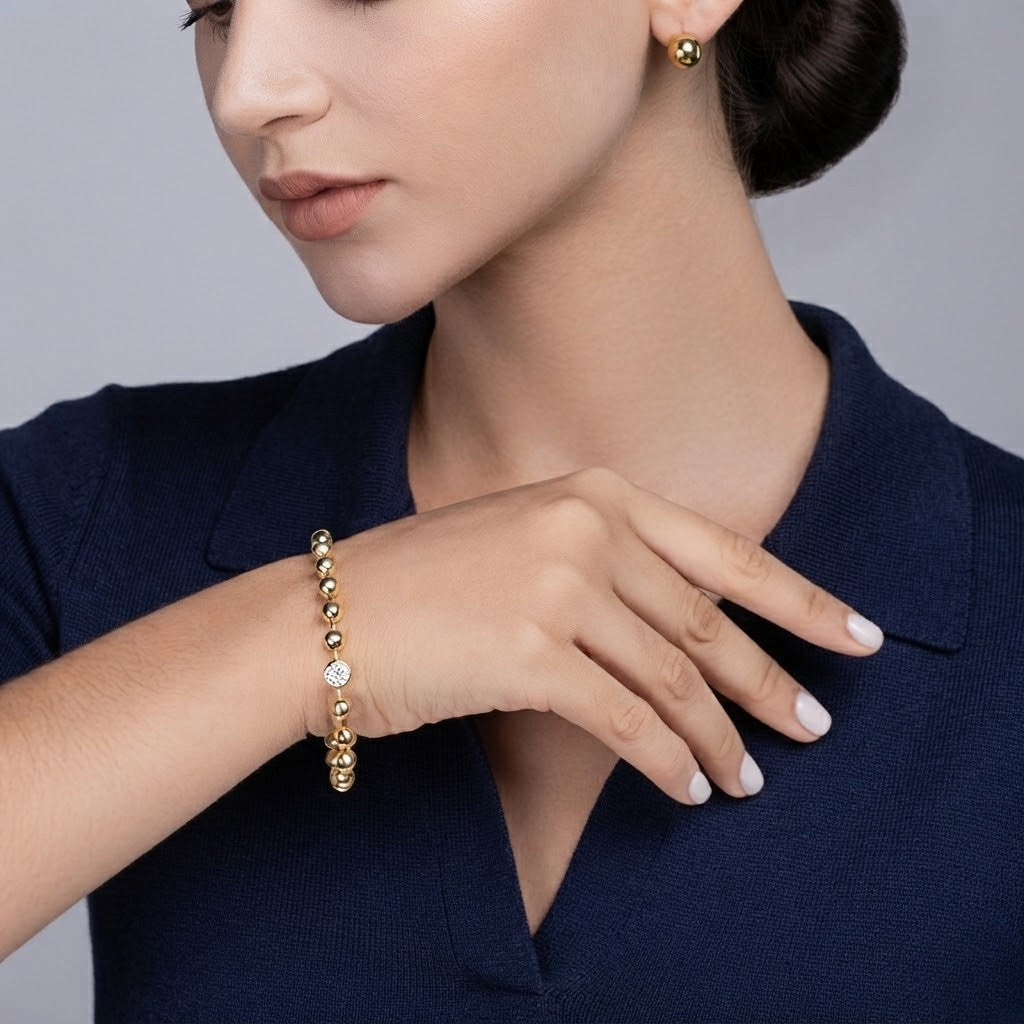1ct Beaded Station Link Gold Plated Moissanite Bracelet