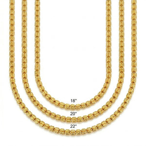 Vermeil gold link necklaces in 18", 20", and 22" lengths with 4mm beads, displayed against a white background.