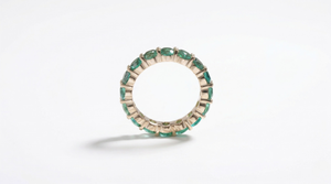 14K yellow gold ring with lab-created emeralds in a continuous band style