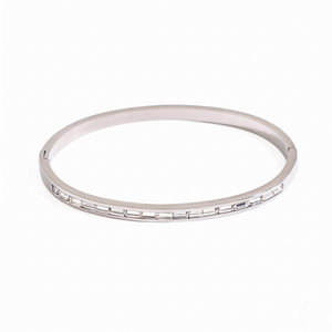 Channel Stone Bracelet in silver with rectangular stones, sleek and polished design, no model shown