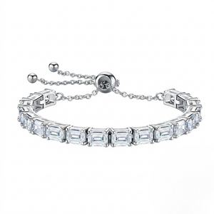 Baguette Cut Tennis Bracelet with Adjustable Pull Chain - Luxury Wrist Bracelet Gift for Her-on White Background by J.Collins