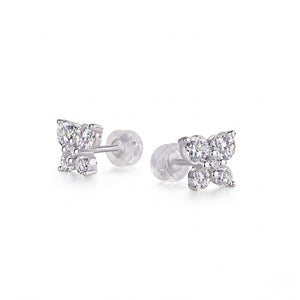 Round diamond flower cluster stud earrings in white gold with secure screw-back closure – J. Collins Jewelry