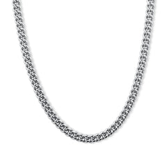 Silver chain necklace on a white background-Iconic-Cuban-Chain-JCollins-Jewelry