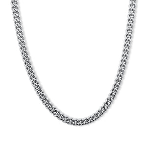 Silver chain necklace on a white background-Iconic-Cuban-Chain-JCollins-Jewelry