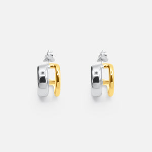 Two-tone gold and silver hoop earrings on a white background - Hera Hoop - JCollins Jewelry
