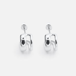 Pair of silver hoop earrings on a white background - Hera Hoop - JCollins Jewelry