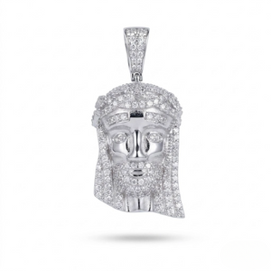 Iced Out Moissanite 925 Sterling Silver Jesus Christ Piece Pendant Front View - J. Collins Jewelry