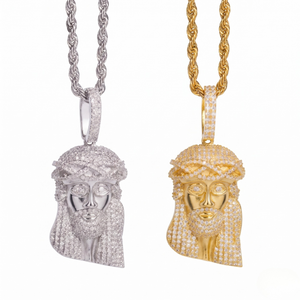 Iced Out Moissanite 925 Sterling Silver and Gold Plated Jesus Piece Pendant with Rope Chain - J. Collins Jewelry