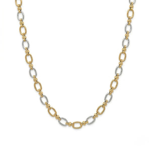 Two-tone gold and silver oval interlocking link chain necklace isolated on a white background | J.Collins Jewelry