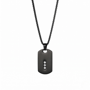 Black dog tag necklace with embedded stones on a white background-J.Collins Jewelry