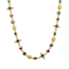 Necklace with multicolored gemstones on a white background-Multi-Gem-Chain-JCollins-Jewelry