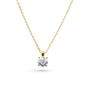 Gold necklace with a round diamond pendant on a white background-Solara-Pendant-Necklace-JCollins