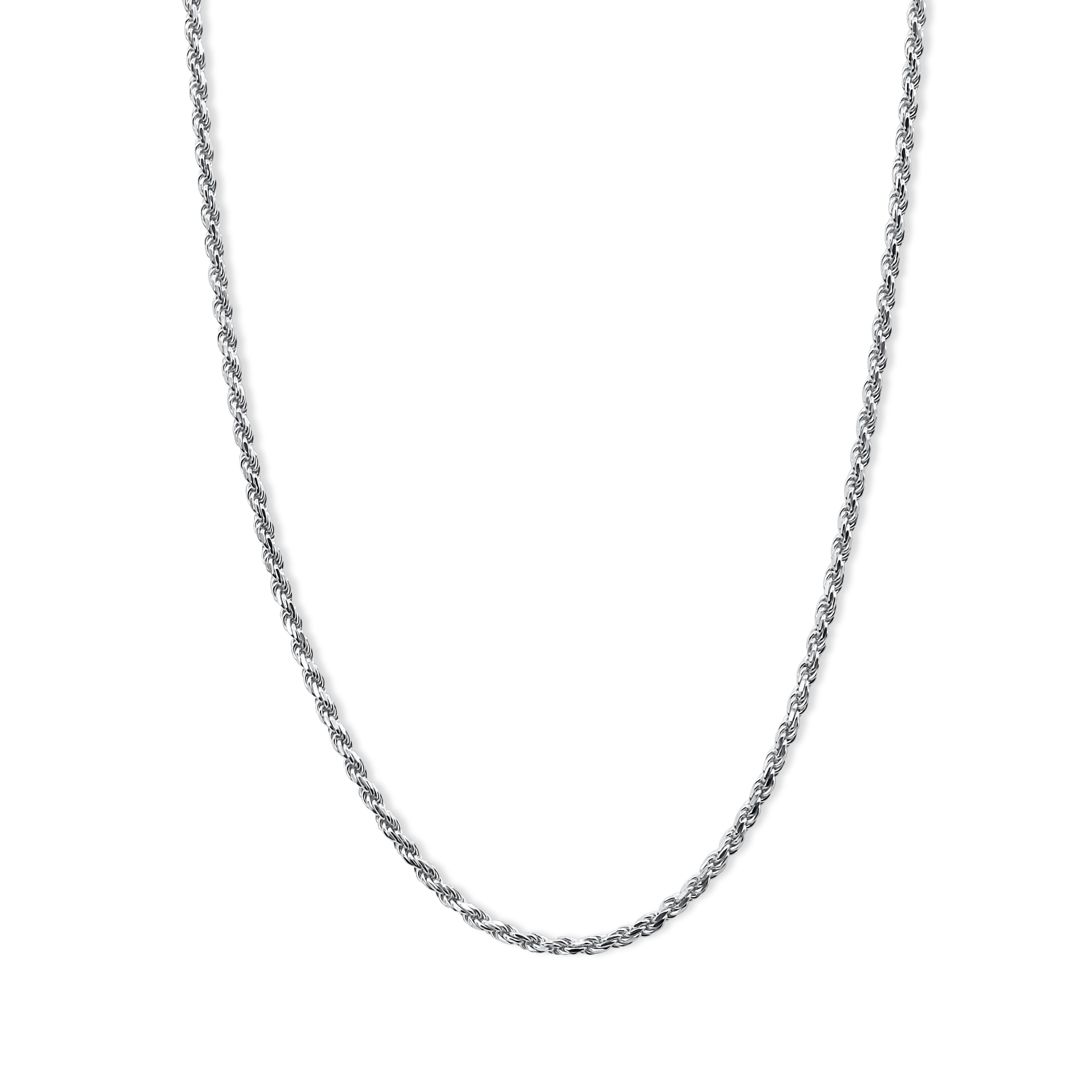 Silver chain necklace on a white background-Sterling-Rope-Chain-JCollins-Jewelry