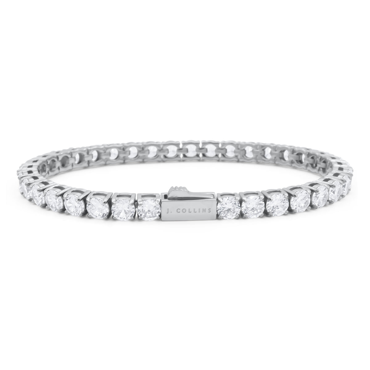 Silver tennis bracelet with diamonds on a white background - Tennis Bracelet 3mm (Silver) by J.Collins Jewelry