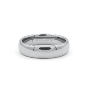 The Dynasty 6mm (Silver) ring with 'J. Collins' engraving on a white background