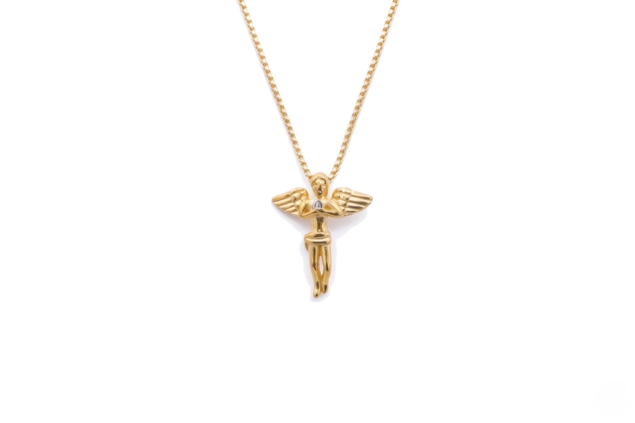 Gold necklace with a pendant on a white background-J.ollins Jewelry