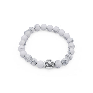 White beaded bracelet with a silver clasp on a white background-J.Collins Jewelry