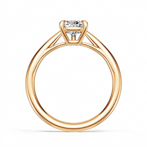 14K rose gold ring with 1.07ct lab diamond solitaire setting, side view showing band and prongs