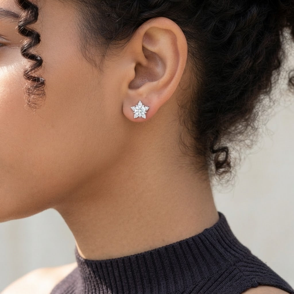 925 Sterling Silver Star Snowflake Halo Studs
