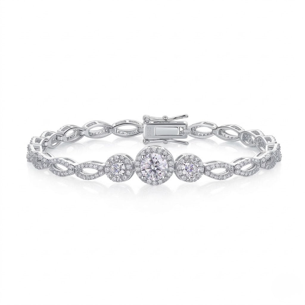 Round Halo S925 Lab Diamonds Tennis Bracelet