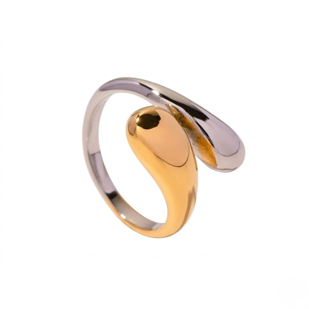 Bicolor Vertex Ring, gold and silver tones, abstract flowing design, modern style