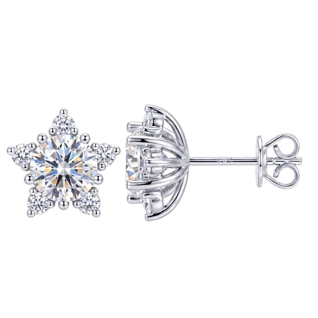 925 Sterling Silver Star Snowflake Halo Studs
