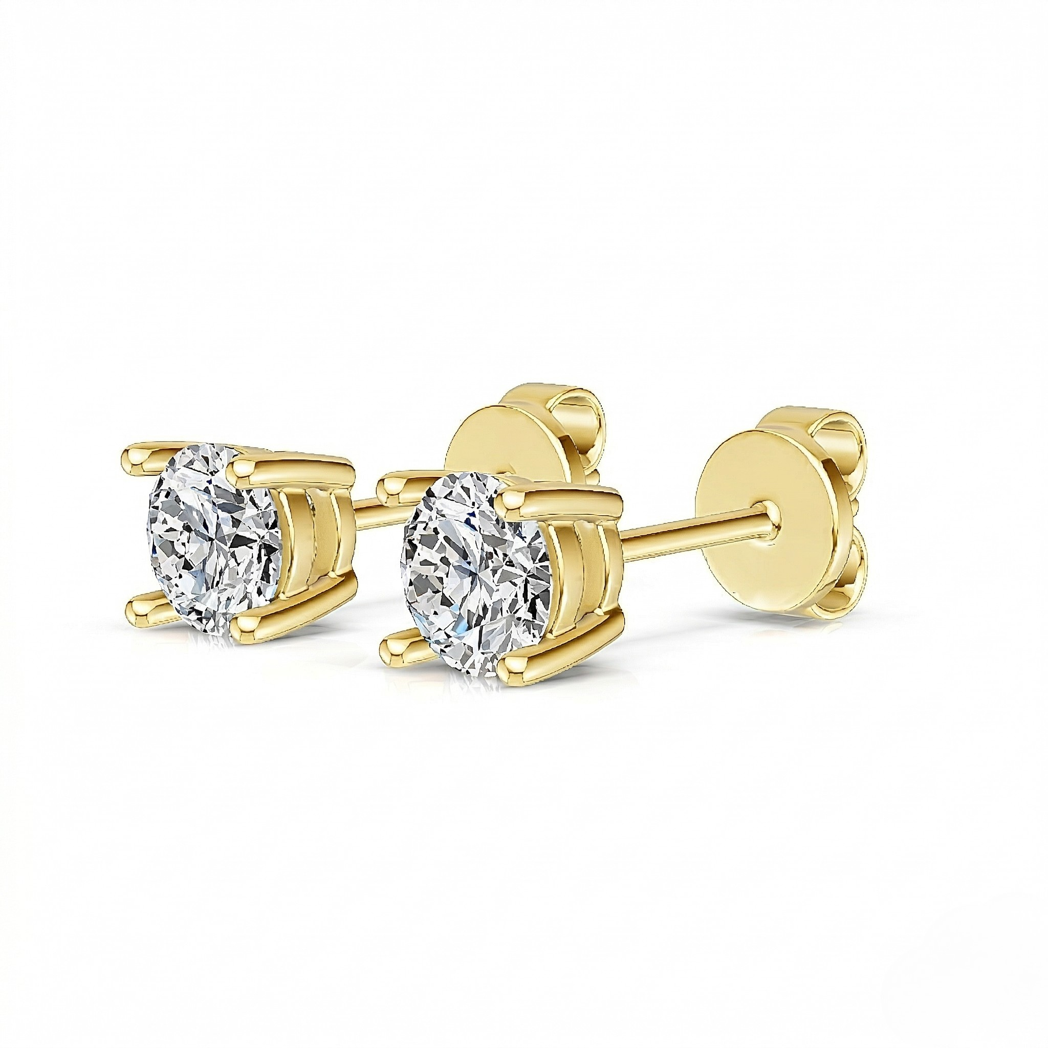 Gold stud earrings with clear diamond cuts on a white background - 10K Gold Lab Diamond Earrings Basket 0.418ct - J. Collins Jewelry 