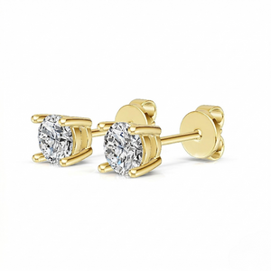 Gold stud earrings with clear diamond cuts on a white background - 10K Gold Lab Diamond Earrings Basket 0.418ct - J. Collins Jewelry 