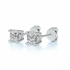 Pair of diamond stud earrings on a white background - 10K Gold Lab Diamond Earrings Basket 0.418ct - J. Collins Jewelry 
