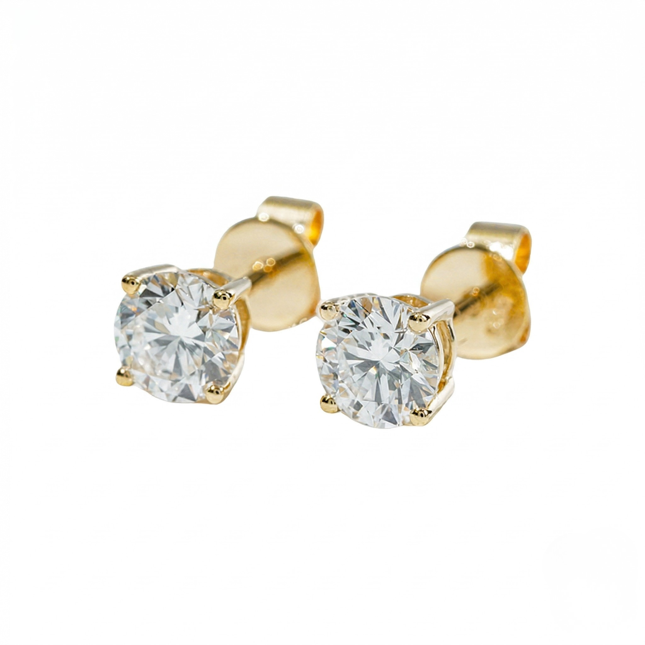 Gold stud earrings with clear gemstones on a white background - 10K Yellow Gold Lab Diamond Earrings 0.531ct by J.Collins Jewelry 