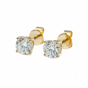 Gold stud earrings with clear gemstones on a white background - 10K Yellow Gold Lab Diamond Earrings 0.531ct by J.Collins Jewelry 