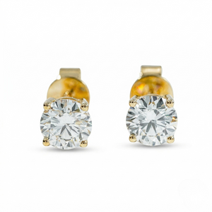 Pair of gold stud earrings with clear gemstones on a white background - 10K Yellow Gold Lab Diamond Earrings 0.531ct by J.Collins Jewelry 