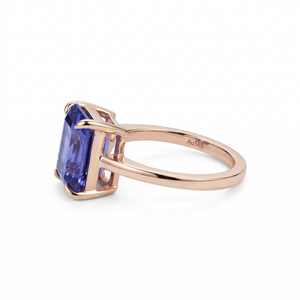 14K rose gold ring with a lab-created sapphire in a rectangular setting