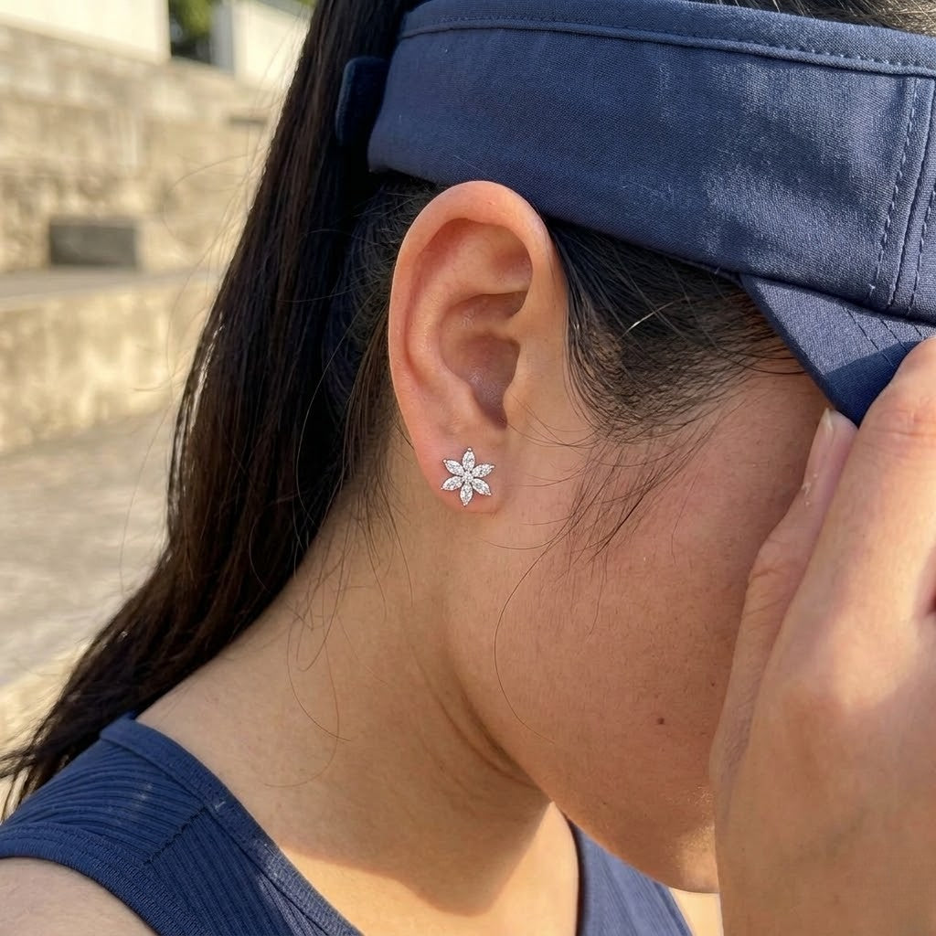 Marquise Cut D Color Moissanite Flower Earrings