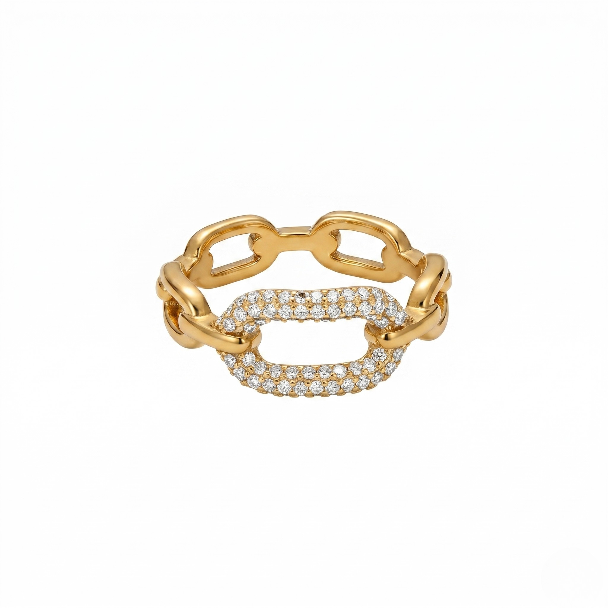 Gold sleek link band with diamond accents on a chain-link design