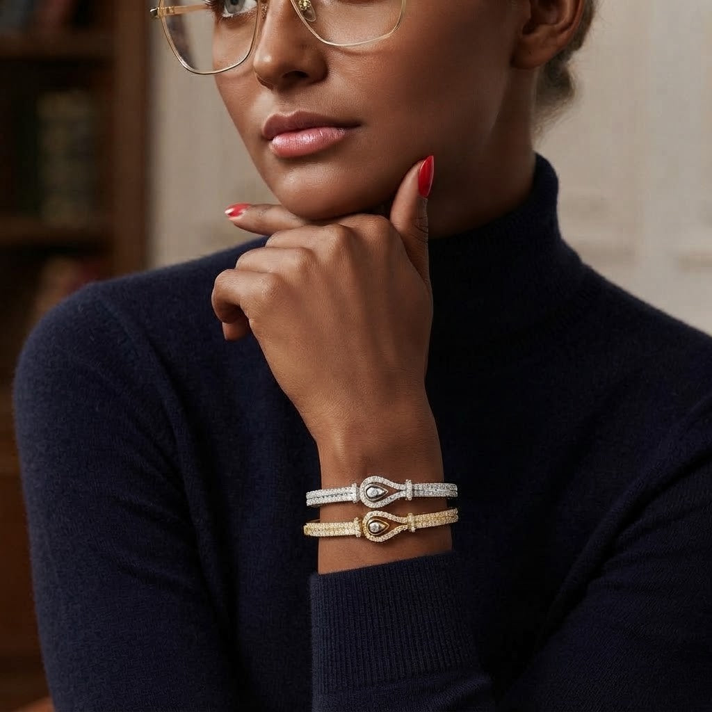 925 Sterling Silver Horseshoe Paved Bangle