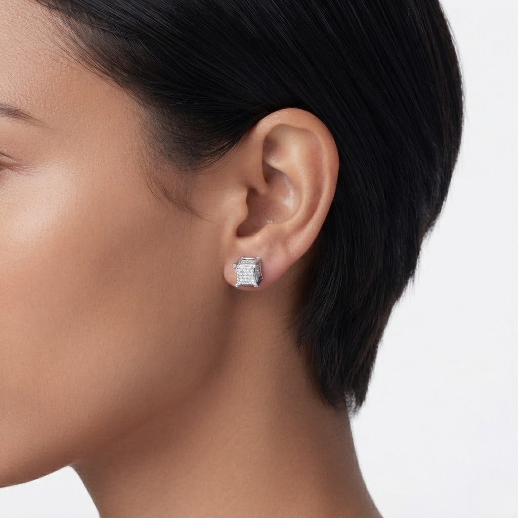 Square Stud Cluster S925 VVS Earrings