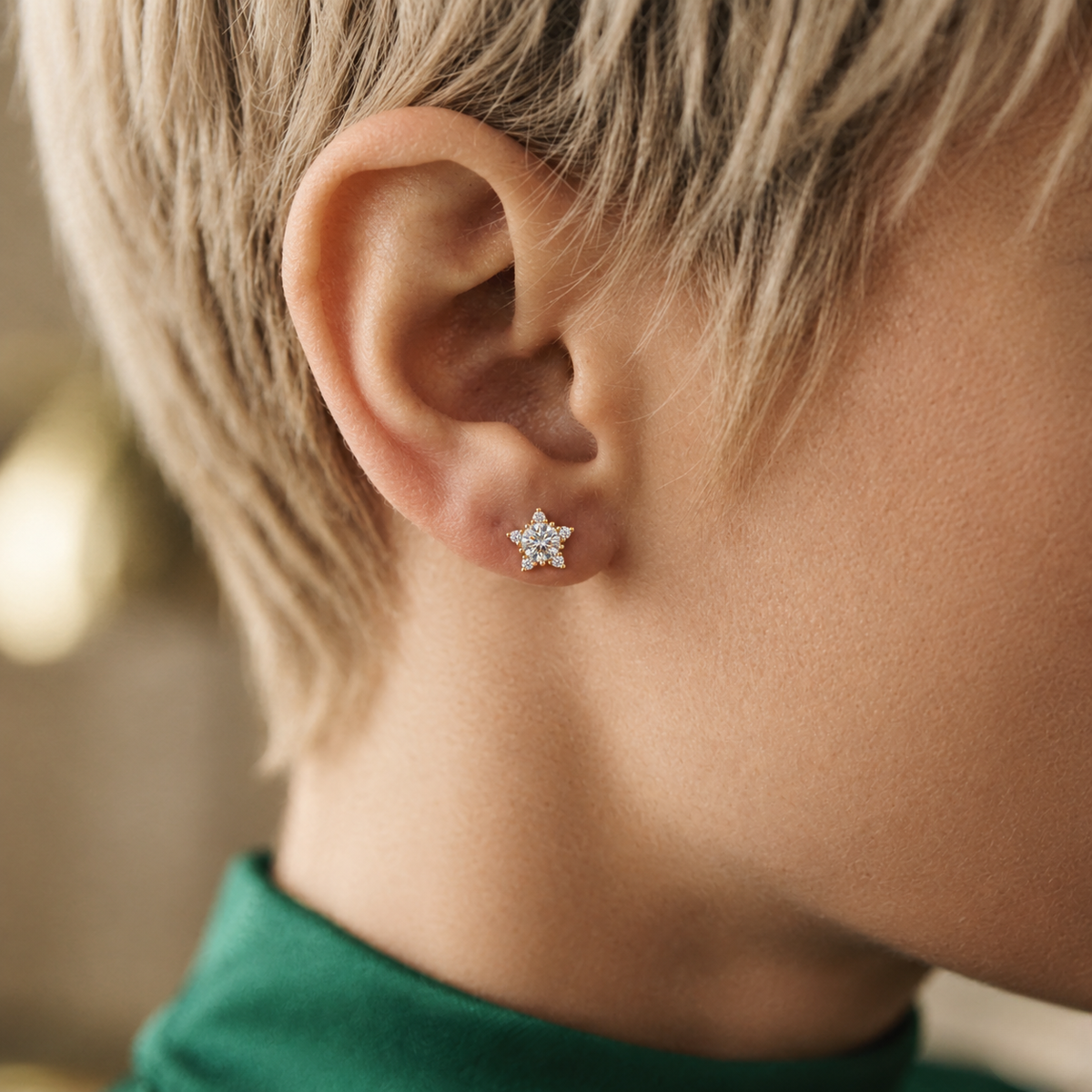 925 Sterling Silver Star Snowflake Halo Studs