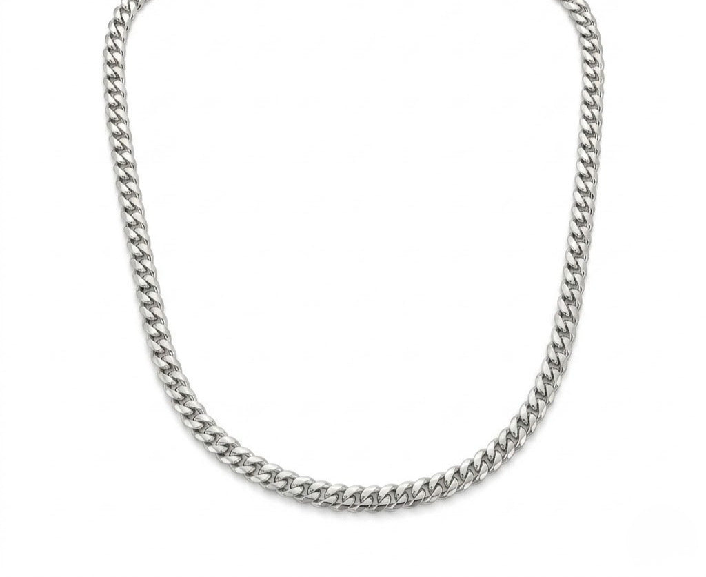 Silver Miami Cuban Link Necklace 5mm displaying its chain style against a white background
