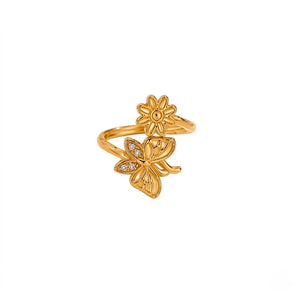Sparkling Floral Butterfly Ring