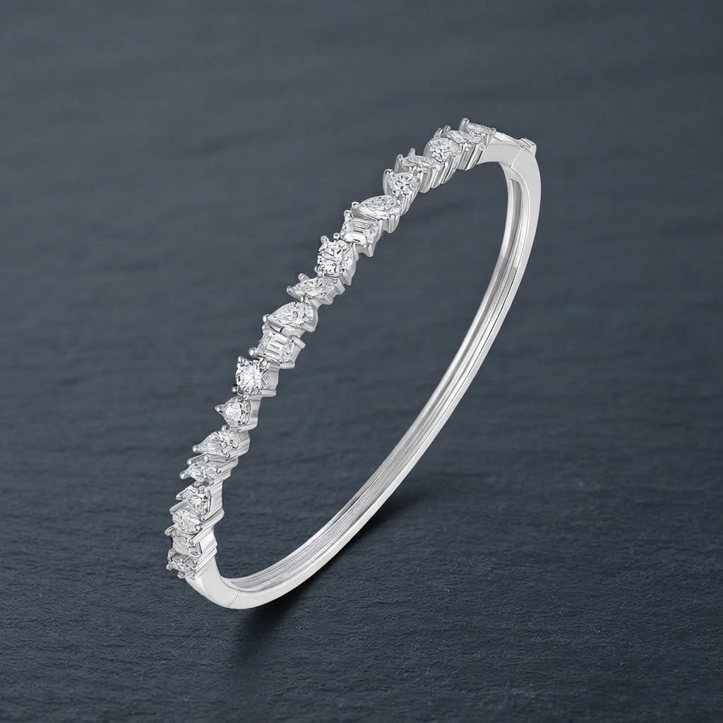 Mixed-Cut Crystal Moissanite Bangle Bracelet