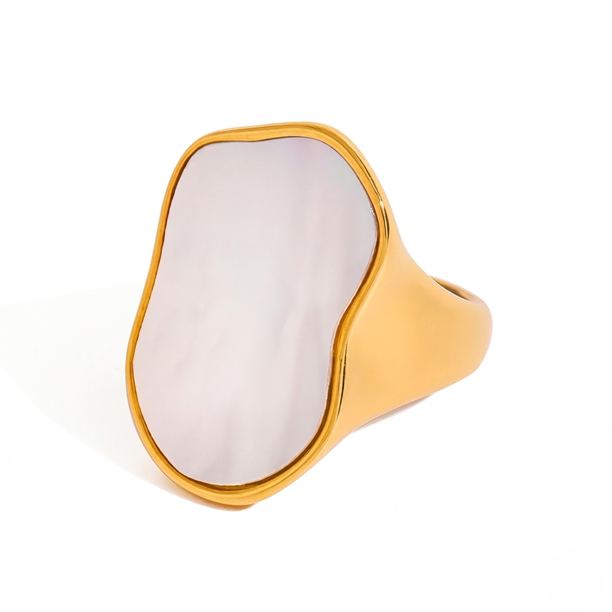 Gold organic-shaped ring with a polished shell-like surface
