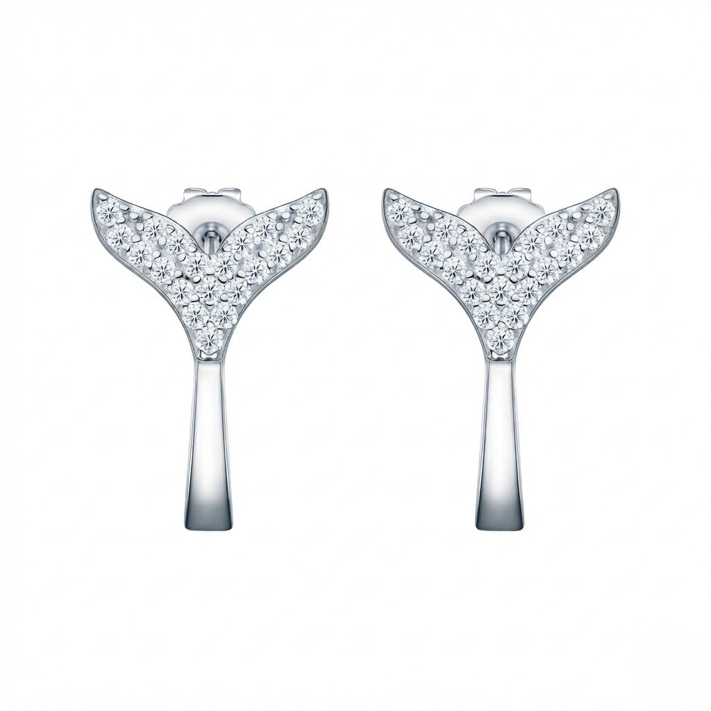Paved Whale Tail Moissanite Hoop