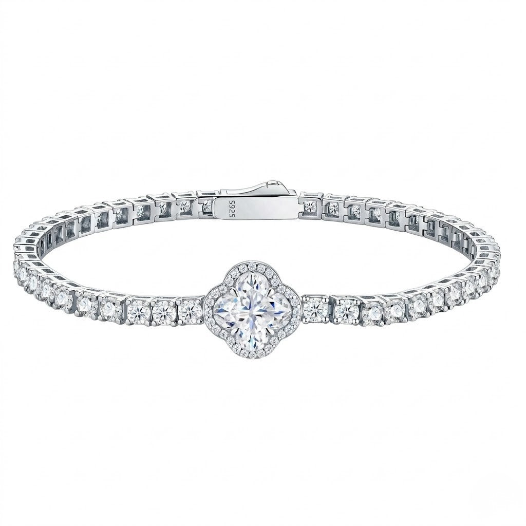 VVS1 GRA Moissanite Flower Charm Tennis Bracelet