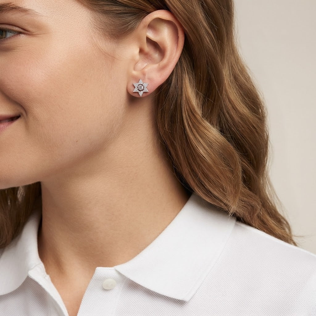 Charming Iced Out Star 925 Sterling Silver Stud Earrings