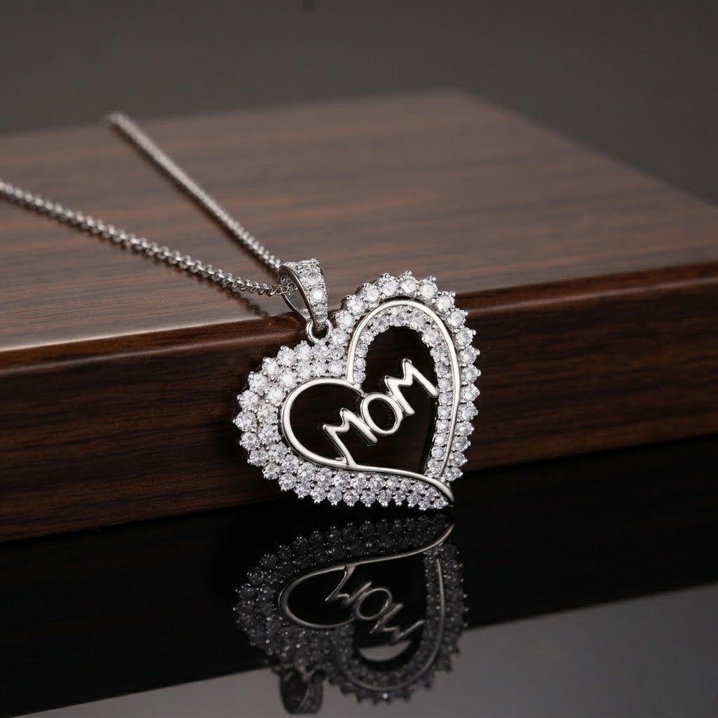 S925 Silver VVS Moissanite Heart Mom Diamond Pendant